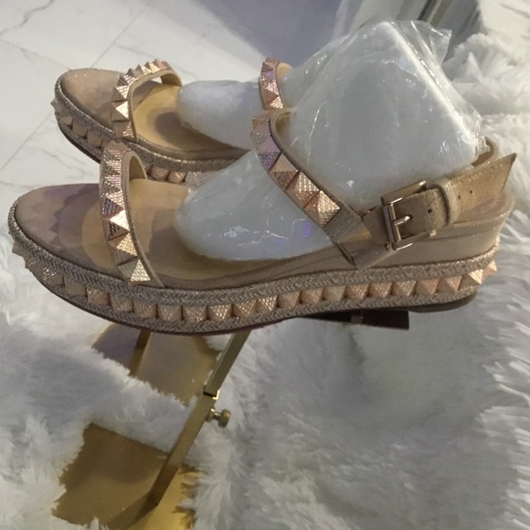Christian Louboutin Beige Studded Sandals - Picture 2 of 12